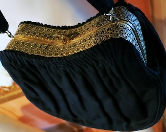1940s Film Noir Wool Purse with Brass Accents