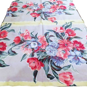 Bark Cloth - 1930&#39;s ~ 28&quot; x 45&quot; ~ Cotton ~ Green Red Blue Yellow Grey  ~Floral