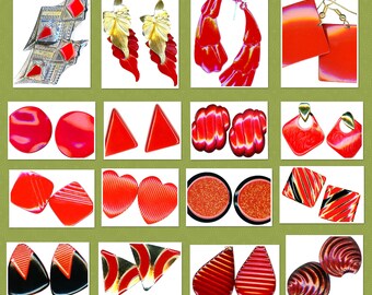 16 Sets~ 80s Earrings, Colorful, Post, Dangle, Multi Shapes, New Wave, Pogo Punk, Pop, Reds