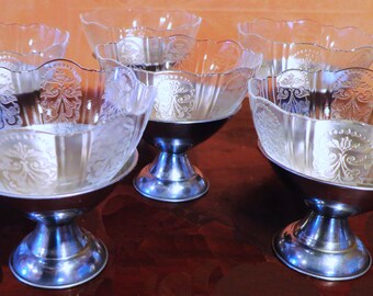 6 pc set ~ Vintage Macbeth Evans ~2 pc Metal Glass ~ Dessert ~ Sherbert ~ Ice Cream Cups