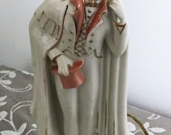 1930's~ Vintage~ German Taube Male Figurine~ Lamp~ Porcelain~ Opera~ Gentleman~ Tails~ Top Hat~ Cape~ Victorian~ Courting