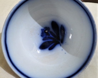 c1890 Delf Blue Bowls, Societe Ceramique Maastricht, Cafe au lait, 4Pc Set, Made in Holland, Cobalt Flow Blue, Signed, Produced 1863 - 1958
