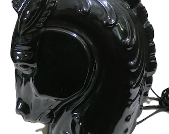 1940's~ Horse Head~ Lamp~ Grecian Trojan Style~ Black Ceramic~ Beautiful Design~ TV~ Living Room