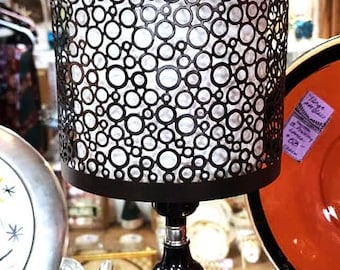 1920s Deco Chrome Desk Lamp, Cut Metal Shade, Ambient Lighting
