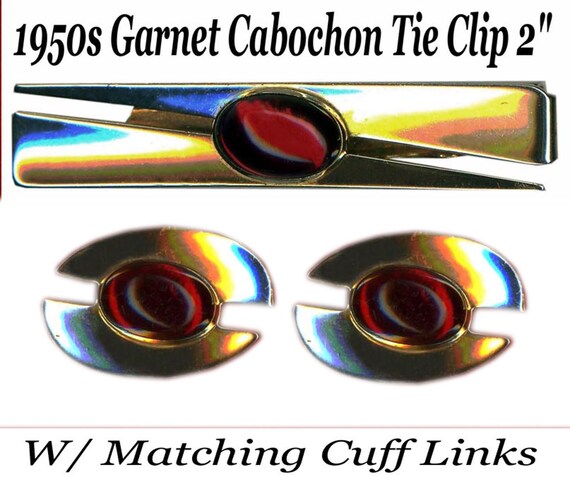 1945 / 50's  ~ MCM ~ Tie Tack W Cuff Links ~ Red … - image 1