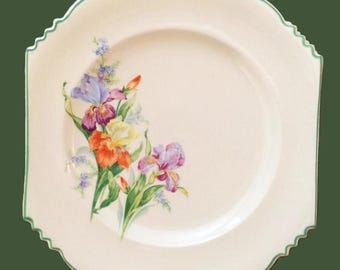 Década de 1920 ~ Art Déco ~ 2 piezas ~ Flores de iris ~ de Sienna Ware ~ Impecable ~ Crescent China Co. Lee Potters