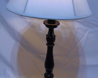Vintage~ 1990's~ Deep Red Bronze Metaql Flake Finish~ Acanthus Leaves~ Resin~ Table Lamp~ 15.75 In H~ 6 In Tri Monopodia Base