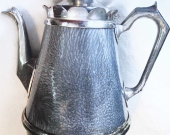 1850-1899 Antique Manning & Bowman Graniteware ~  Pewter Coffee Pot ~ Very Alice in wonderland tea pot !!