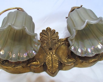 Guilt Baroque~ Side Lamp~Linear Wall Sconce~ French~ Stuben Style Irrid Shades~ Belle Epoque~ Gold Leaf~ Napoleon III period, Regence style