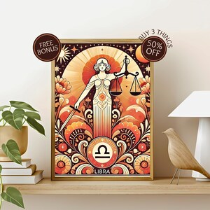 Póster de la carta astrológica de Libra, póster del zodiaco de Libra con los tres grandes sol y luna ascendente, gráfico del horóscopo del signo del zodiaco de Libra, regalos del zodiaco, impresión del signo estelar