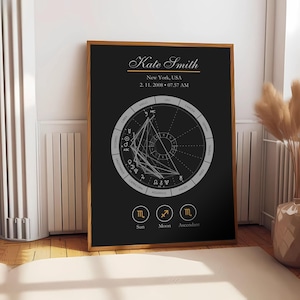 Affiche carte du ciel natale de l'astrologie, art numérique cosmique, carte des étoiles du zodiaque numérique, carte du zodiaque numérique cosmique