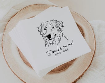 Custom Pet Portrait Wedding Napkins, Dog Illustration