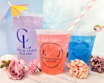 Monogram Wedding Cups, Personalized Frosted Plastic Cups