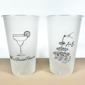 Custom Champagne Tower Frost Flex Plastic Cup | Wedding Party | Bachelorette | Personalized | Bridal Shower | Rehearsal Party Cups