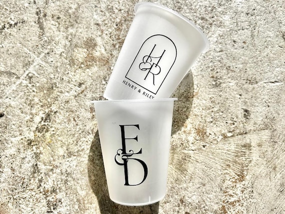 Custom Frosted Wedding Cups, Personalized Plastic Party Favors