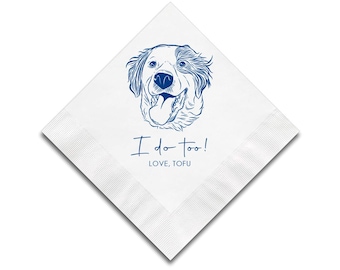 Custom Illustrated Pet Wedding Napkins, Dog Portrait Cocktail Napkins