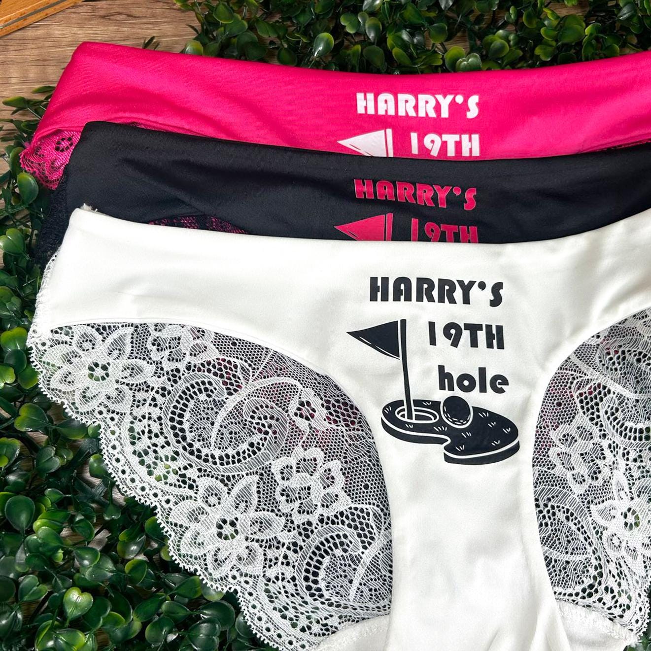 Personalized 19th Hole Funny Golf Underwear, Bachelorette Party Wedding Party, Fun Valentines Anniversary Custom Bride Pantie, Bridal Shower