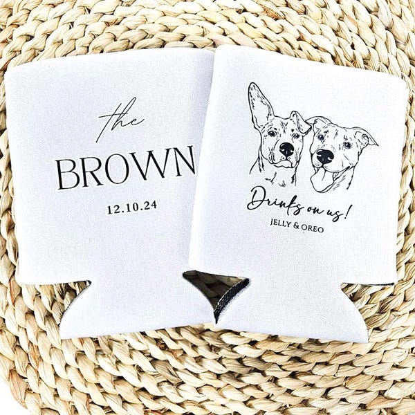 Personalized Pet Portrait Can Cooler, Custom Wedding Favor