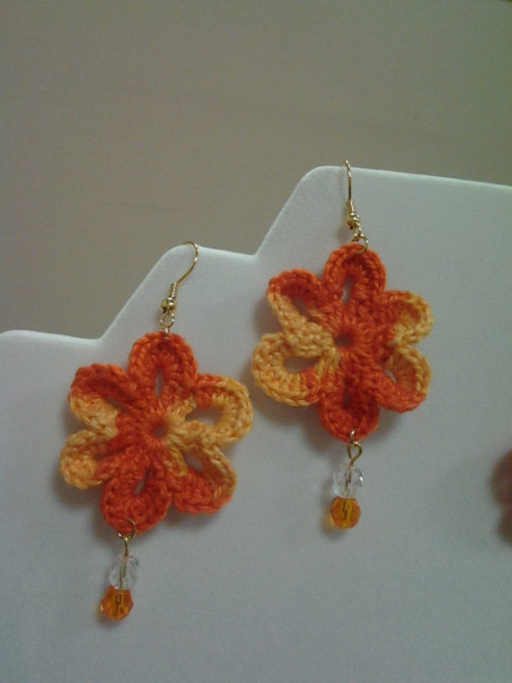 Items similar to Crocheted Orange Earrings on Etsy