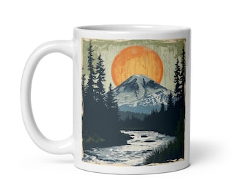 Ceramic Mug, glossy white - Alaska Vintage Orange Sun