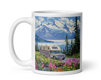 Ceramic Mug, white glossy, Alaska Fireweed Mountain