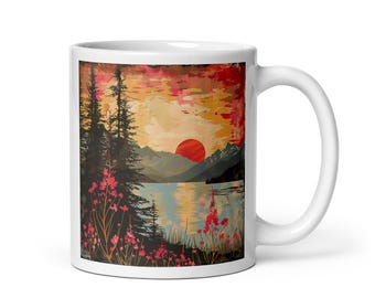 Ceramic Mug, glossy white - Alaska Vintage Fireweed