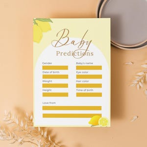 Carte de prédiction de citron baby shower | Jeux de baby shower | douche au citron | Carte de prédiction du nouveau-né | Carte de prédiction de l’arrivée de bébé | Bébé amusant