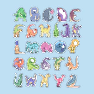 Stickers alphabet dinosaures - Sticker résistant à l'eau