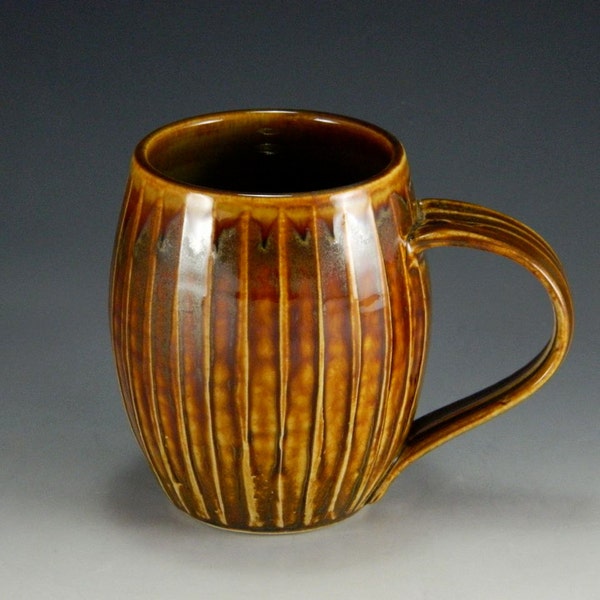 Emerald Chun and Amber Hand Carved Barrel Coffee Cup