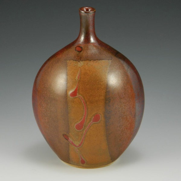 Iron Red & Tan Matte Vase With Red Slip Decoration