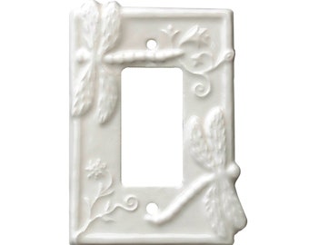 Dragonflies Ceramic Single Rocker GFI Light Switch Plate in Eggshell Gloss Glaze