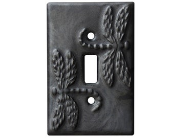 Dragonflies Ceramic Single Toggle Light Switch Plate in Steel Matte Glaze