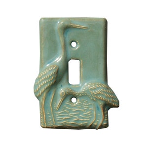 Egrets Ceramic Single Toggle Light Switch Plate in Antique Teal Glaze