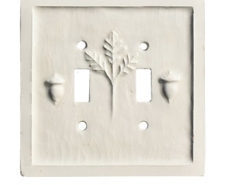 Acorns Oak Leaf Ceramic Double Toggle Light Switch Plate in Eggshell Gloss Glaze