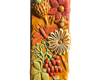 MADE TO ORDER-Botanische Biene Keramik Wandfliesen: Gelbe, rote, grüne Glasuren