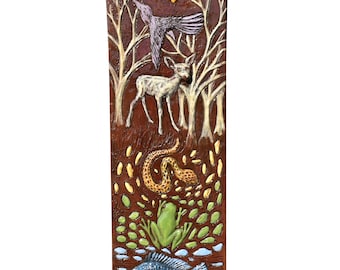 IN STOCK: Totem of Animals Ceramic Wall Sculpture Tile in Terracotta with Gloss Finish