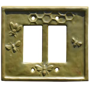 4 Bees Ceramic Double Rocker GFI Light Switch Plate in Olive Glaze