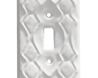 Moroccan Ceramic Single Toggle Light Switch Cover in Arctic White Gloss Glaze