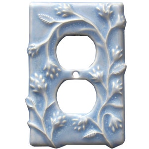 Vine Design Ceramic Duplex Outlet in Hyacinth Blue Gloss Glaze