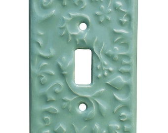 Whimsical Ceramic Single Toggle Light Switch Plate in Celadon Gloss Glaze