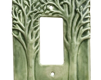 Trees Ceramic Single Rocker GFI Light Switch Plate in Green Tea Gloss Glaze