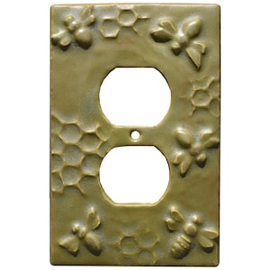 Honeybees Ceramic Duplex Outlet Plate in Olive Green Glaze