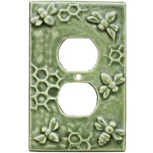 Honeybees Ceramic Duplex Outlet in Green Tea Glaze
