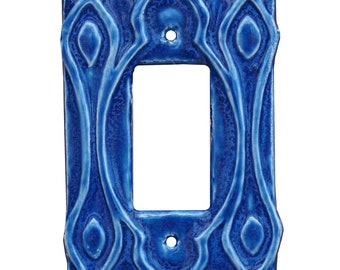 Moroccan Ceramic Single Rocker GFI Light Switch Cover in Sapphire Glaze