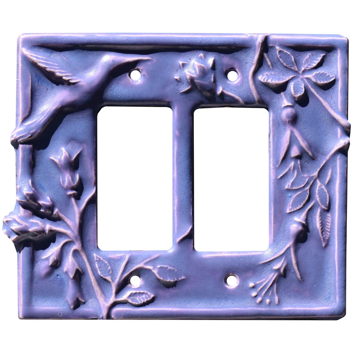 Hummingbird Ceramic Double Rocker Light Switch Plate in Lavender Glaze ...
