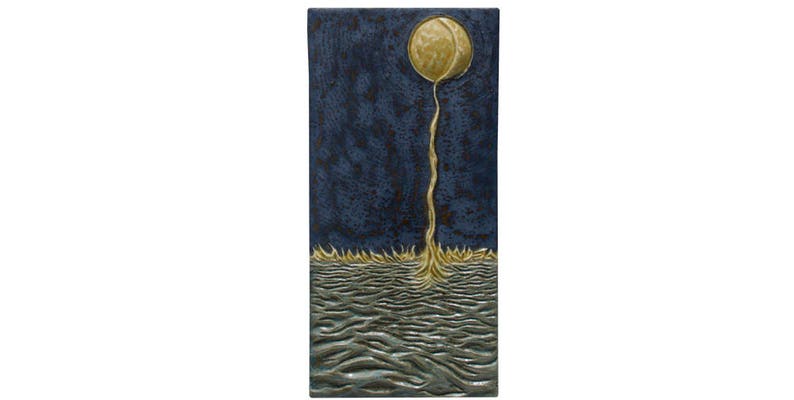 6 wide x 15 tall Moon Into Sea Ceramic Art Tile Wall Sculpture