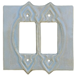 Moroccan Ceramic Double Rocker GFI Light Switch Plate in Oyster Gloss Glaze
