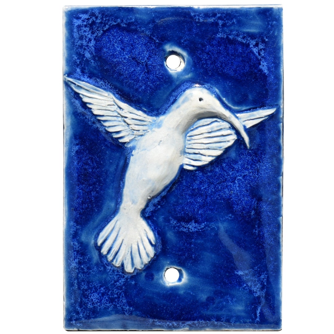 Hummingbird Ceramic Blank 1 Gang Switch Plate Cover in Sapphire Blue ...
