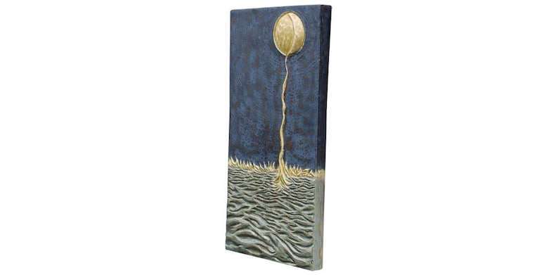 6 wide x 15 tall Moon Into Sea Ceramic Art Tile Wall Sculpture