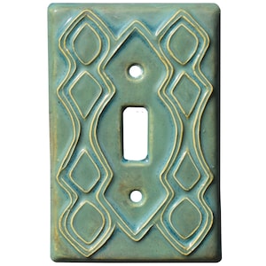 Moroccan Single Toggle Ceramic Light Switch Plate in Antique Teal Glaze